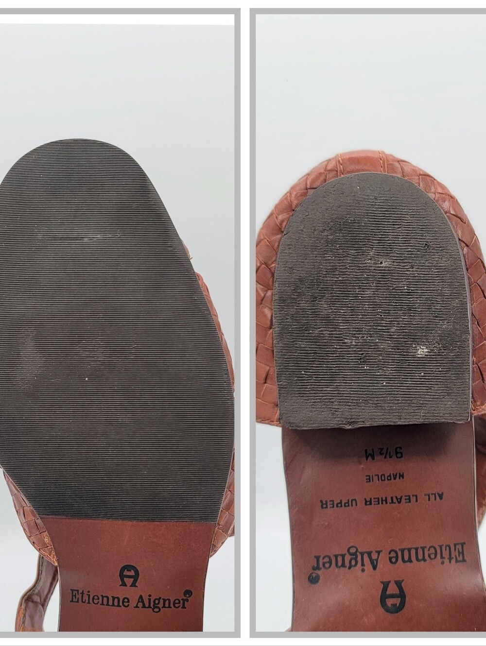 Etienne Aigner Toba Woven Leather T Strap Peep Toe Shoes Womens 9.5 M Brazil 80s - Picture 11 of 16